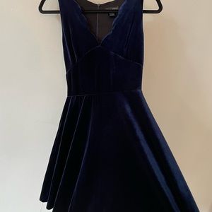 Aqua navy velvet midi dress